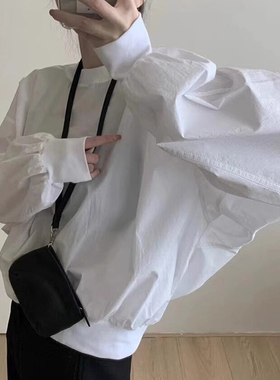 现货！白色圆领套头蝙蝠袖韩系上衣女2026年早春宽松时尚百搭卫衣