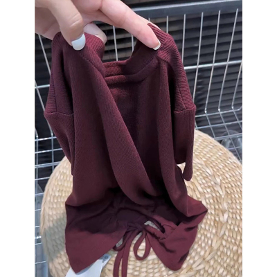 紫红色上衣早秋爆款冰丝针织显瘦