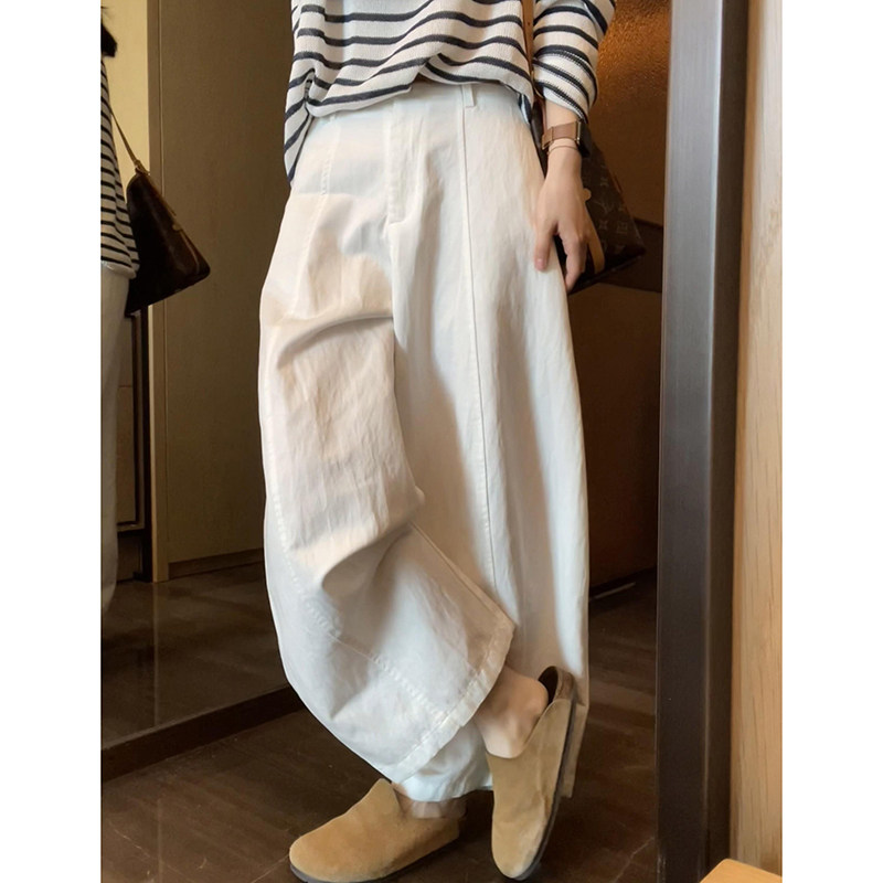 白色高腰天丝亚麻长裤女春季新款