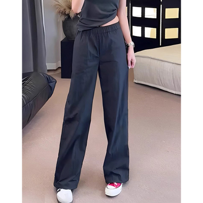 黑色窄版莱赛尔天丝抗皱休闲裤女