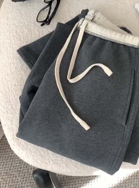 【现货封神穿搭】松紧腰撞色阔腿裤2026早秋小众设计灰色百搭裤女