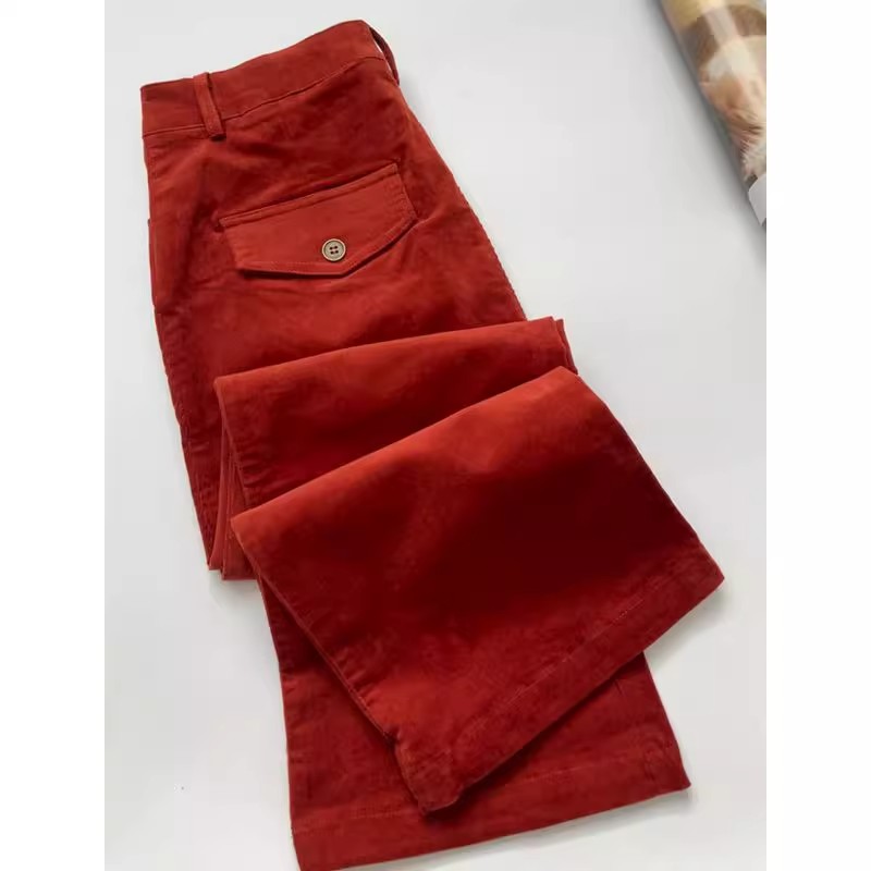 铁锈红条绒裤灯芯绒裤阔腿直筒裤