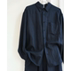 现货 慵懒风藏蓝色丝麻翻领单排扣衬衫 外套女春秋贴袋设计小衬衣