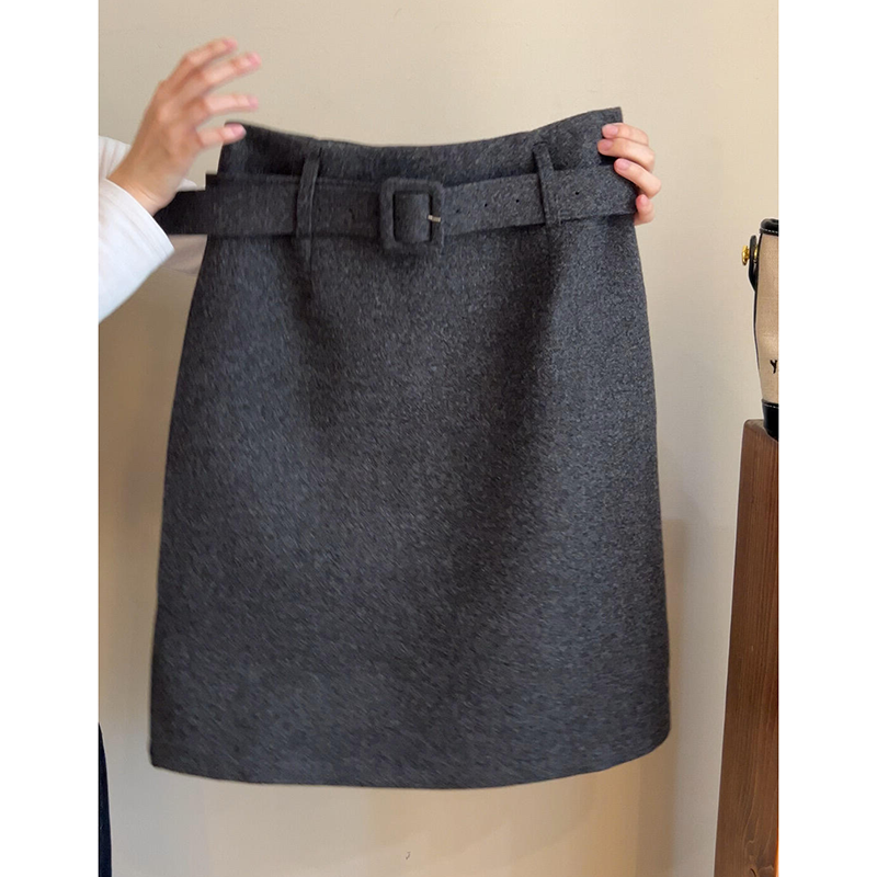 学院风减龄灰色高腰毛呢百搭半身裙女冬季新款含腰带直筒休闲裙子,女装/女士精品,大码半身裙,淘宝优惠券,粉丝福利购,淘宝优惠卷