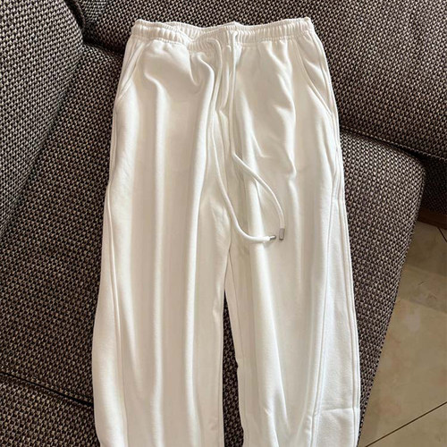 下摆抽绳卫裤纯棉松紧腰阔腿裤女