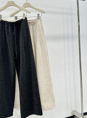 现货】深灰色高腰仿羊绒阔腿直筒裤女冬季加厚百搭休闲慵懒风长裤