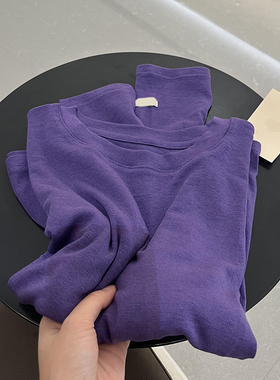 高质量紫色天丝圆领长袖T恤女2026年早春新款亲肤软糯叠穿打底衫