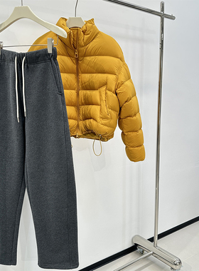 复古深灰色高腰抽绳加绒直筒阔腿裤女2026年早春运动风卫裤休闲裤