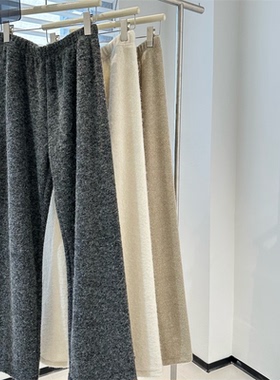 气质杂灰色高腰加厚圈圈毛呢垂感阔腿裤女冬季新款软糯直筒休闲裤