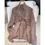 现货】经典棕咖色立领拉链四口袋棉麻外套女春夏薄款防晒亚麻衬衣