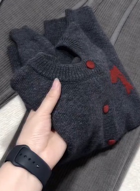 【现货封神穿搭】撞色排扣针织开衫欧货时尚灰色毛衣外套过年衣服