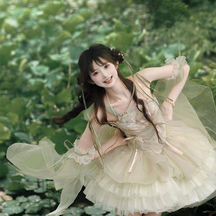 余丸丸【小花神】原创芭蕾风连衣裙女小鸢尾荷花lolita裙国风