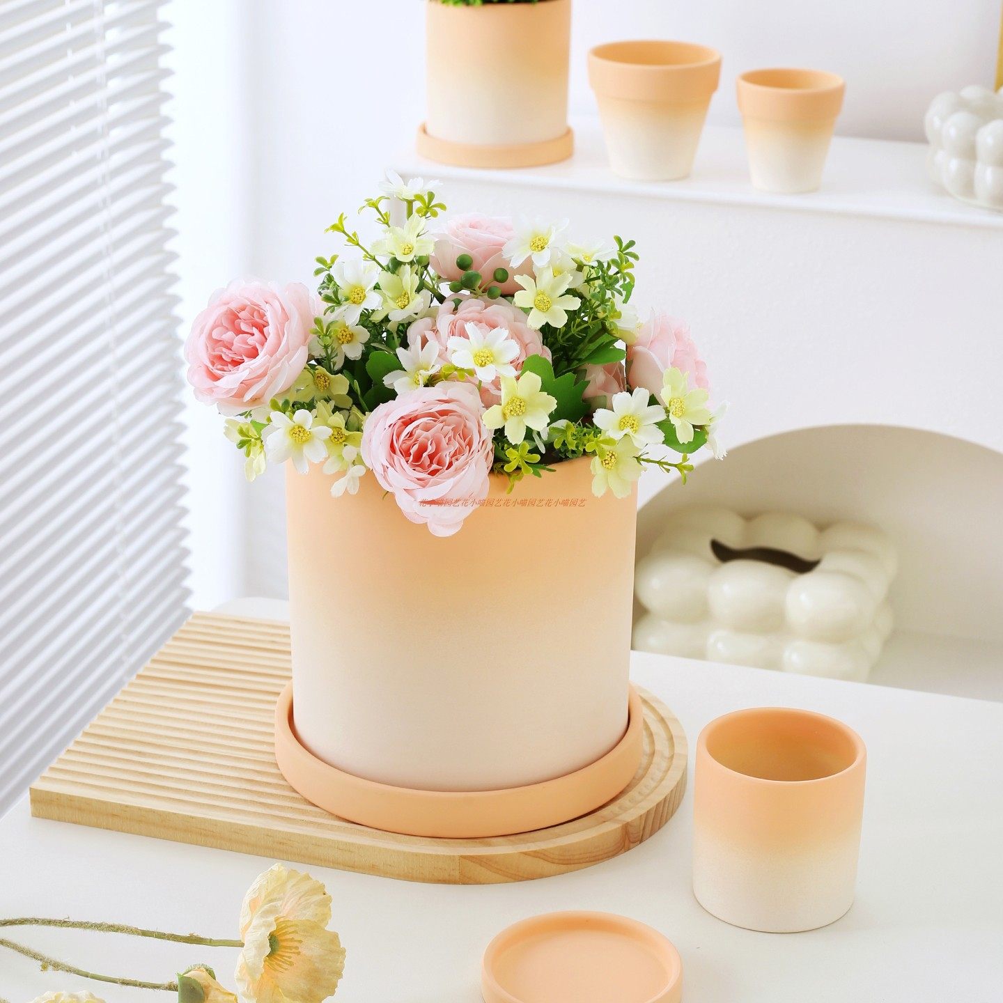 渐变橙色花盆蝴蝶兰陶盆高级感轻奢家用陶瓷花盆虎皮兰有孔带托盘,鲜花速递/花卉仿真/绿植园艺,花盆,淘宝优惠券,粉丝福利购,淘宝优惠卷