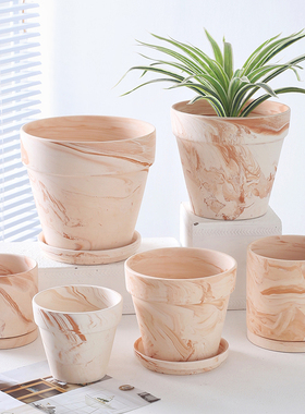 网红玛奇朵陶土盆素烧陶瓷多肉透气蝴蝶兰白陶盆兰花盆不烂根带托