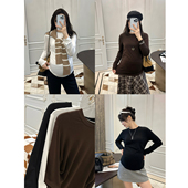 LeoMami孕妇装 显瘦亲肤褶皱上衣 修身 秋冬百搭长袖 T恤内搭打底衫