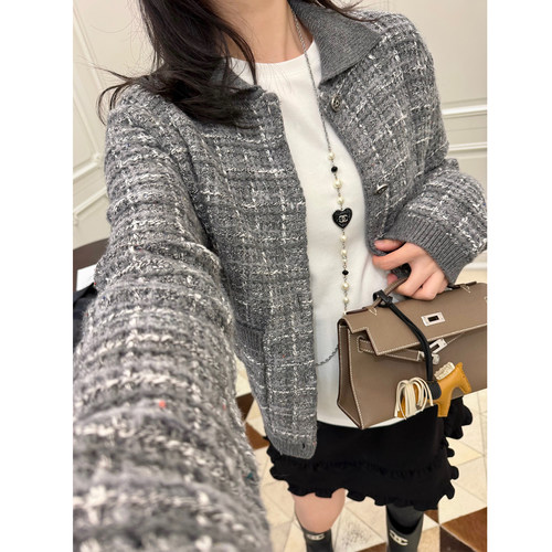 孕妇装秋冬款粗花呢羊毛混纺外套