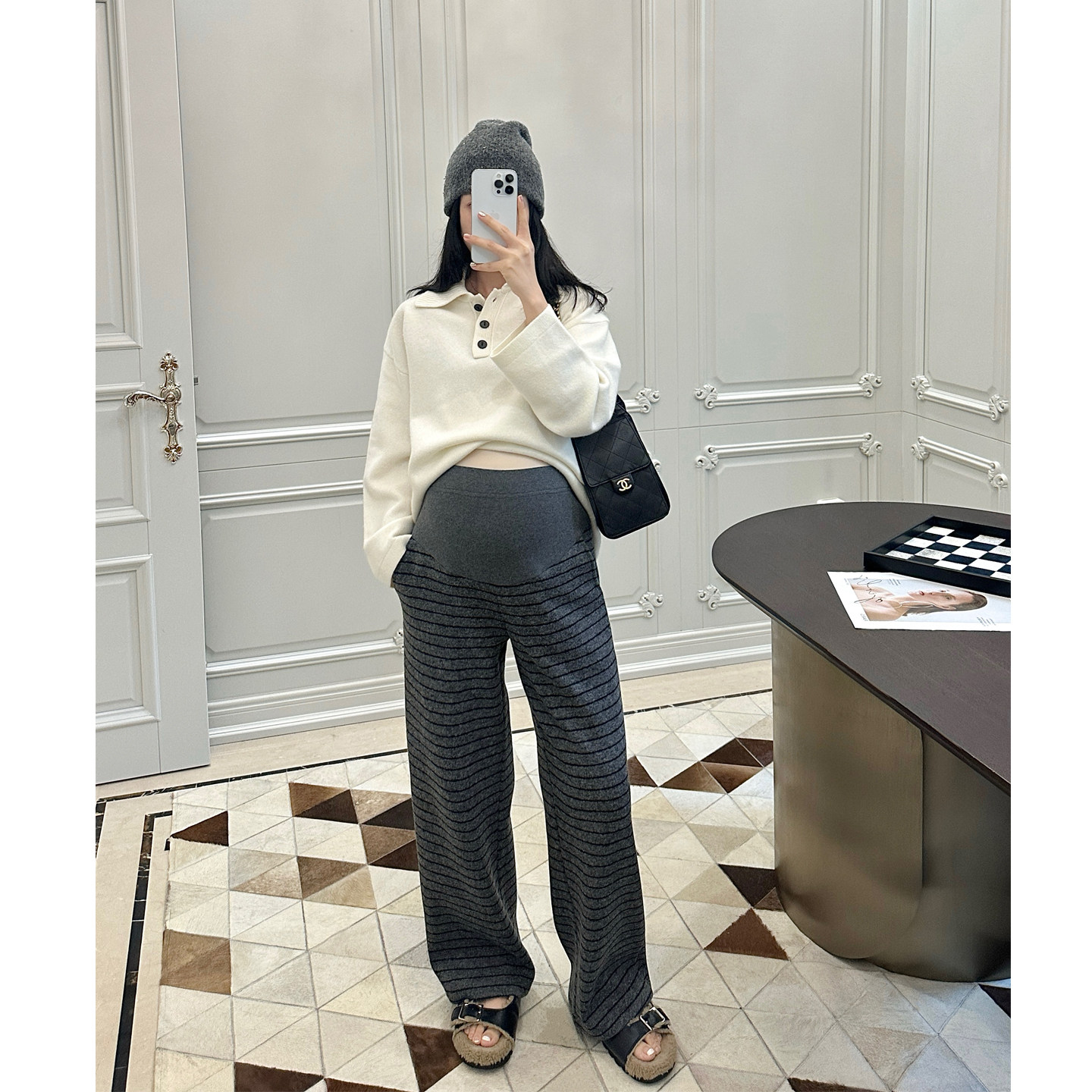 LeoMami孕妇裤秋冬季羊毛条纹直筒裤加厚保暖宽松慵懒垂感阔腿裤,孕妇装/孕产妇用品/营养,孕妇休闲裤,淘宝优惠券,粉丝福利购,淘宝优惠卷