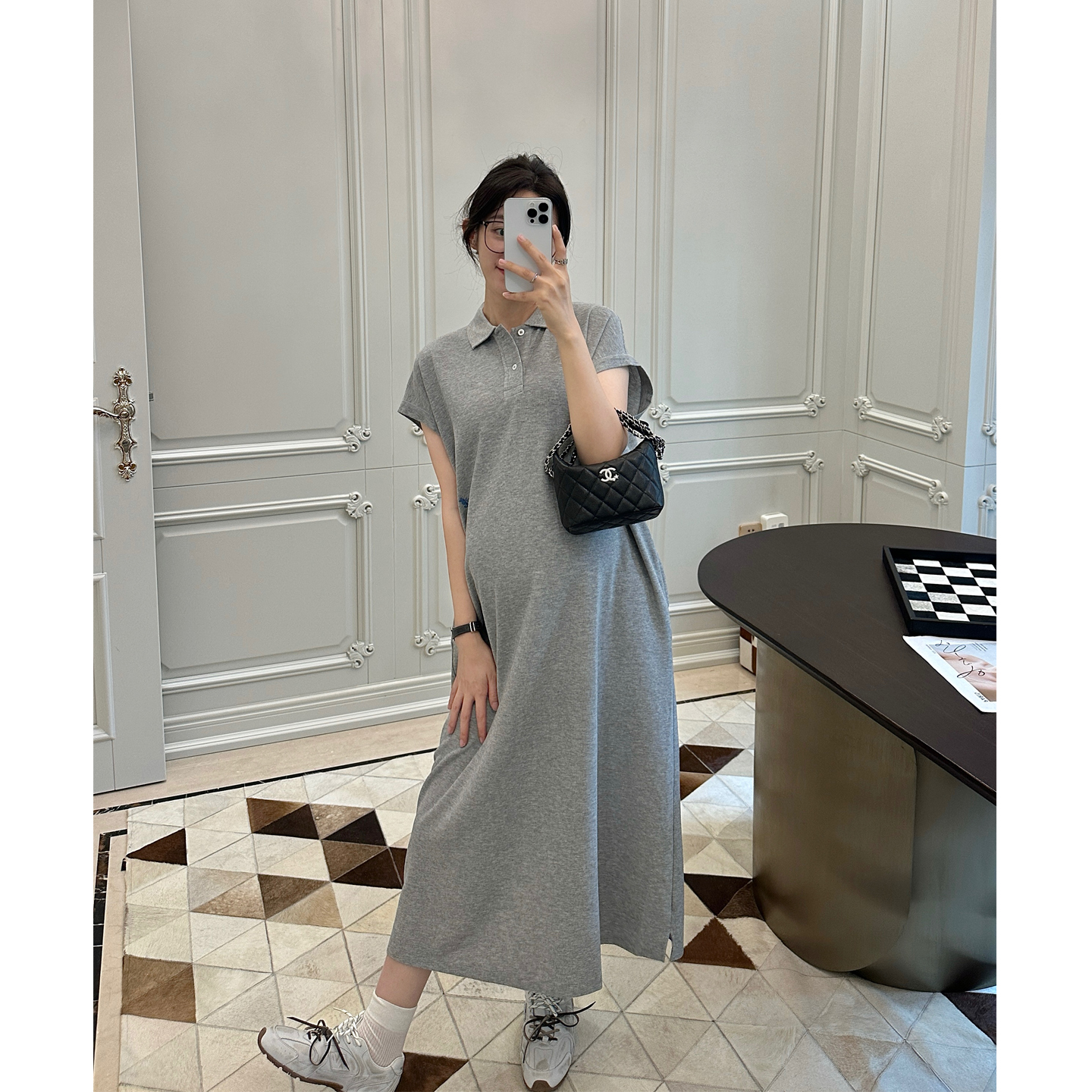 孕妇装夏季刺绣POLO翻领连衣裙