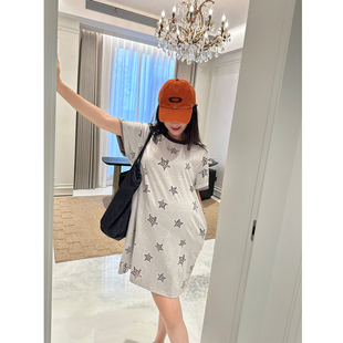 LeoMami孕妇装夏季镂空刺绣星星短袖T恤裙薄款直筒显瘦精致连衣裙