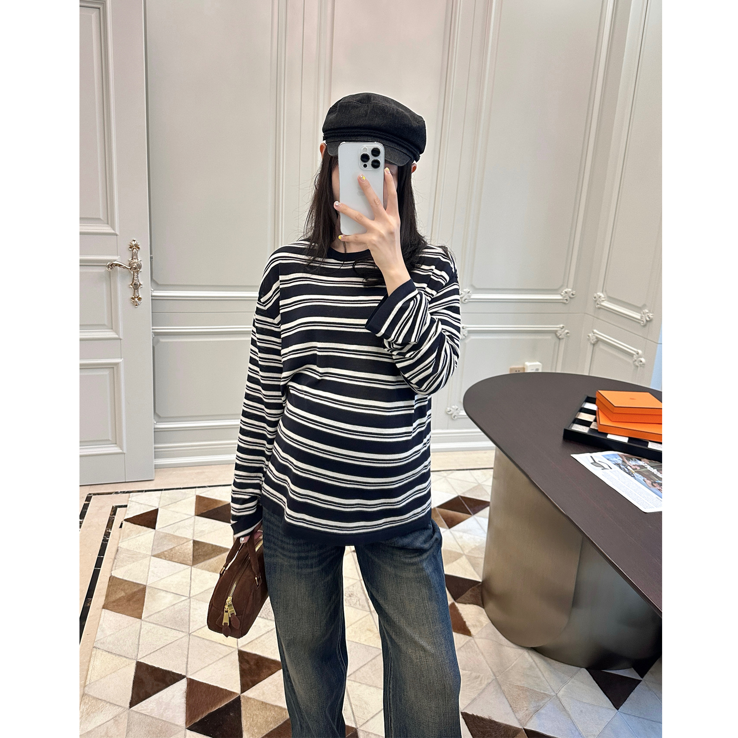 孕妇装春季羊毛条纹毛衣