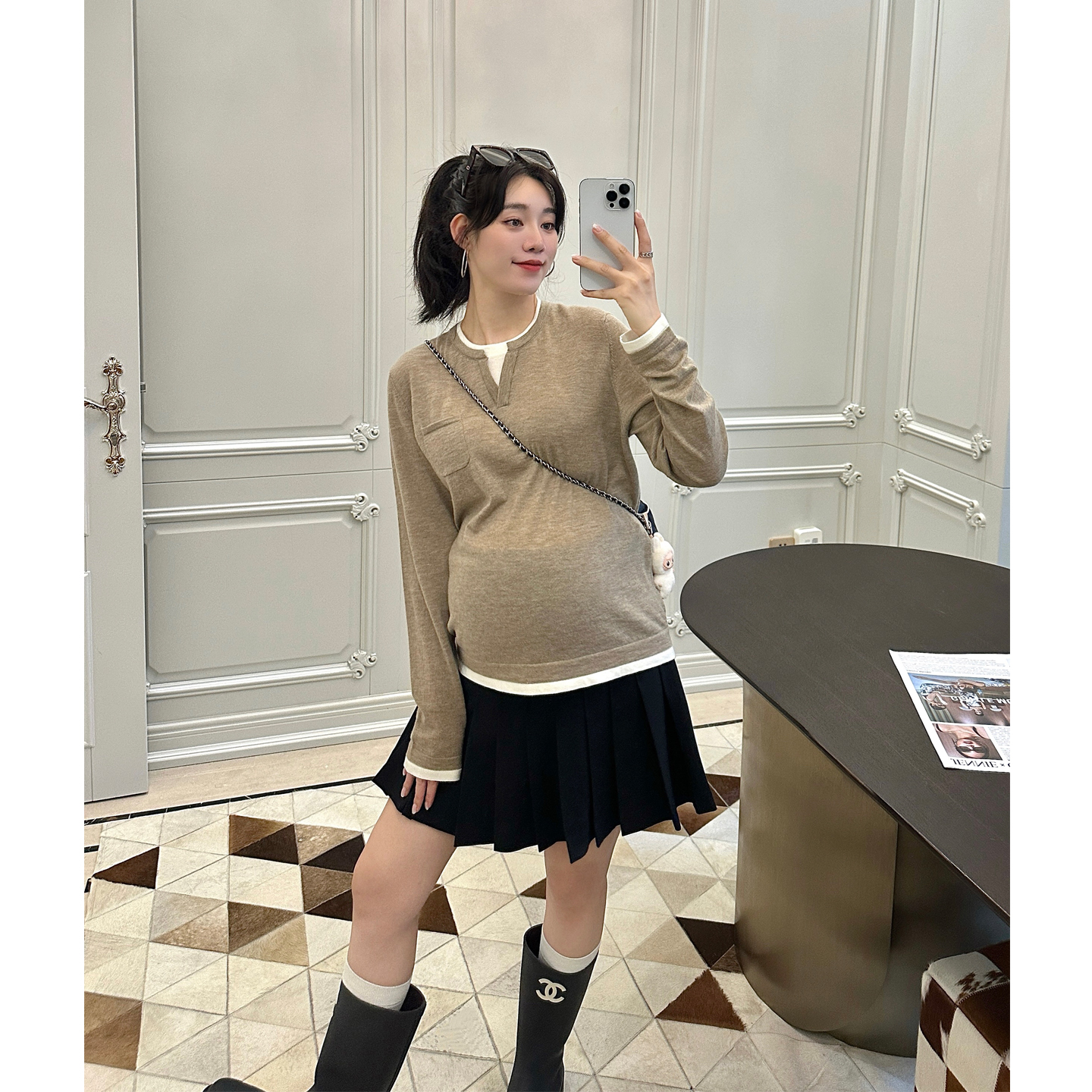 孕妇装春秋装假两件针织衫