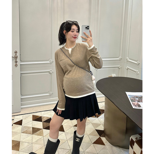 孕妇装秋冬装假两件针织衫
