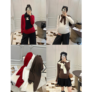 显瘦毛衣打底衫 女修身 冬美丽诺羊毛无缝一体针织衫 LeoMami孕妇装