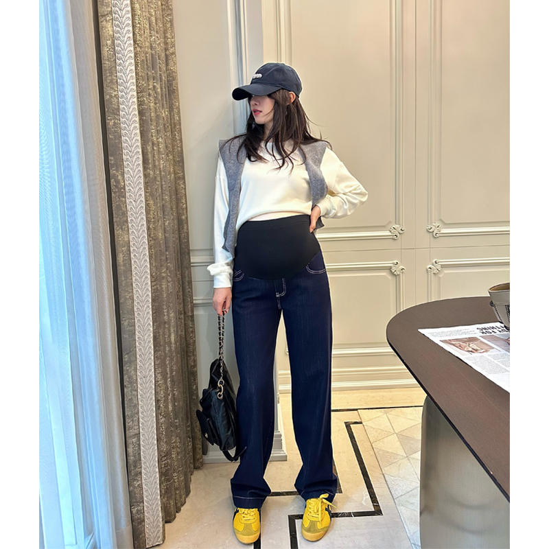 孕妇裤秋季外穿牛仔裤直筒拖地裤