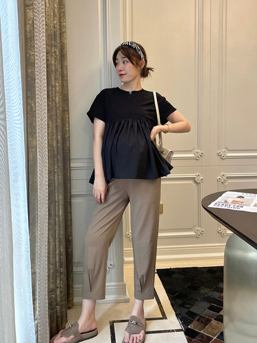 孕妇裤夏季设计感八分西装烟管裤