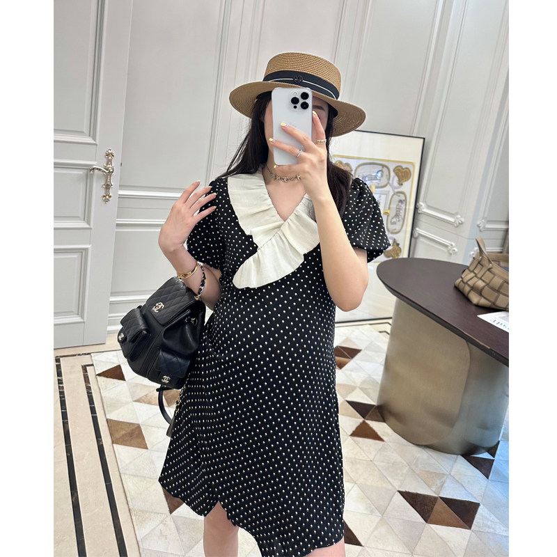 LeoMami孕妇装夏款荷叶边V领波点连衣裙真丝棉显瘦法式温柔A字裙,孕妇装/孕产妇用品/营养,连衣裙,淘宝优惠券,粉丝福利购,淘宝优惠卷