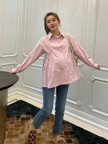 孕妇装春秋褶皱抽绳设计感衬衫