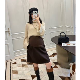 LeoMami孕妇装 醋酸羊毛半身裙复古减龄气质包臀毛呢A字裙 秋冬款