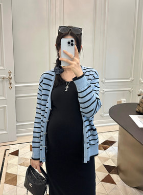 leomami春季小香风条纹针织开衫