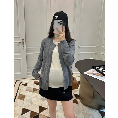 孕妇装春秋款羊毛假两件针织开衫