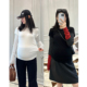 秋冬装 撞色拼接假两件长袖 T恤设计感条纹袖 LeoMami孕妇装 打底衫