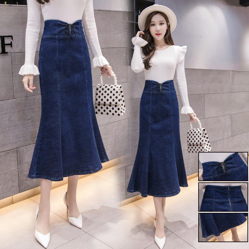 荷葉邊牛仔裙長裙女新款大碼中長款半身裙高腰修身包臀裙魚尾裙子在類目 女裝/女士精品, 半身裙中 - 來自Buy2taobao.com提供專業的淘寶代購服務