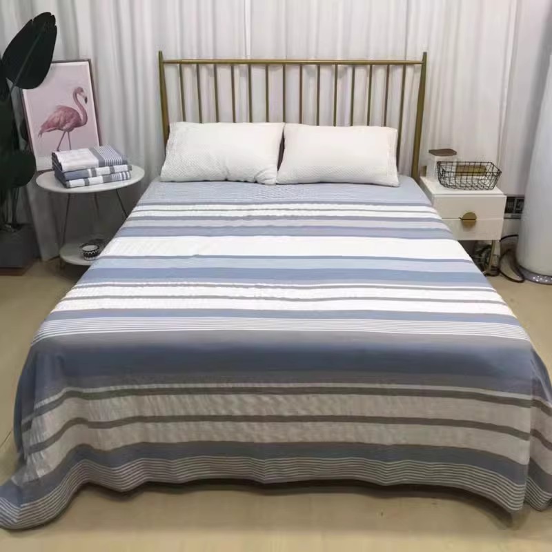 外贸出口尾料加工纯棉色织床单100%全棉230*250双人睡单单件清仓