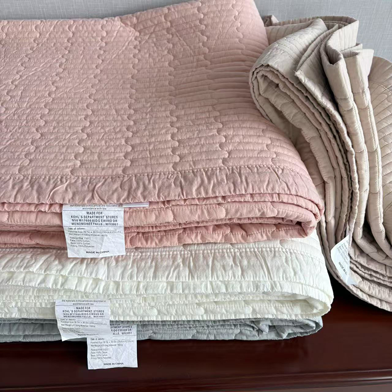 超柔软！外贸原单100%纯棉床盖亲肤60支精梳全棉纯色绗缝夹棉床单