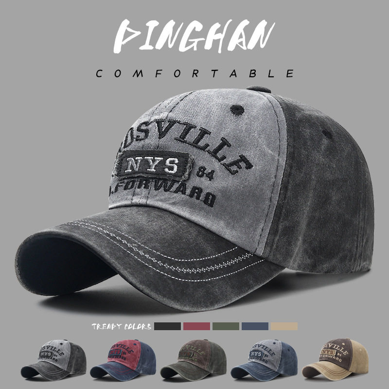 新款水洗做旧字母刺绣鸭舌帽潮男户外时尚个性街头遮阳棒球帽子女