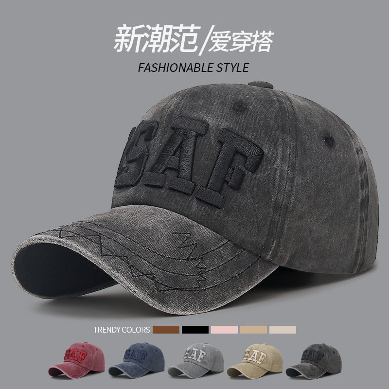 鸭舌帽棒球帽男字母刺绣做旧时尚