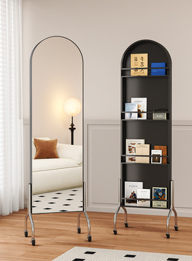 可旋转全身镜家用落地镜卧室可移动试衣镜杂质收纳架高级感穿衣镜