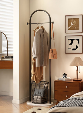 高级感衣帽架落地卧室不占空间的挂衣架中古风室内床头铁艺挂包架