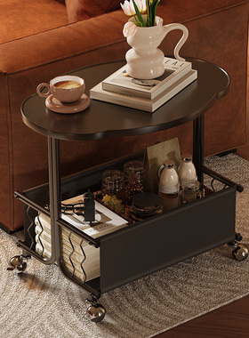 中古风边几轻奢高级感可移动零食收纳小推车客厅沙发边多功能茶几