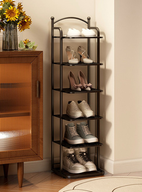落地式简易入户窄小鞋柜铁艺鞋子收纳神器中古风鞋架多层家用门口