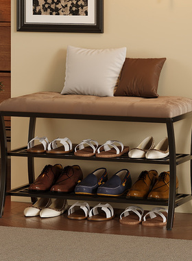 中古风换鞋凳门口家用铁艺高端鞋柜坐凳一体入户鞋架可坐式穿鞋凳