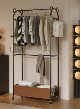 家用中古风衣帽架落地卧室挂衣架多功能室内可移动次净衣收纳架子