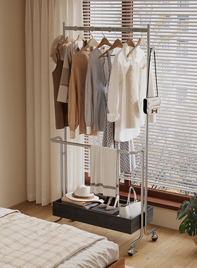 中古风衣架卧室落地式衣帽架网红高级感铁艺可移动挂衣架收纳神器