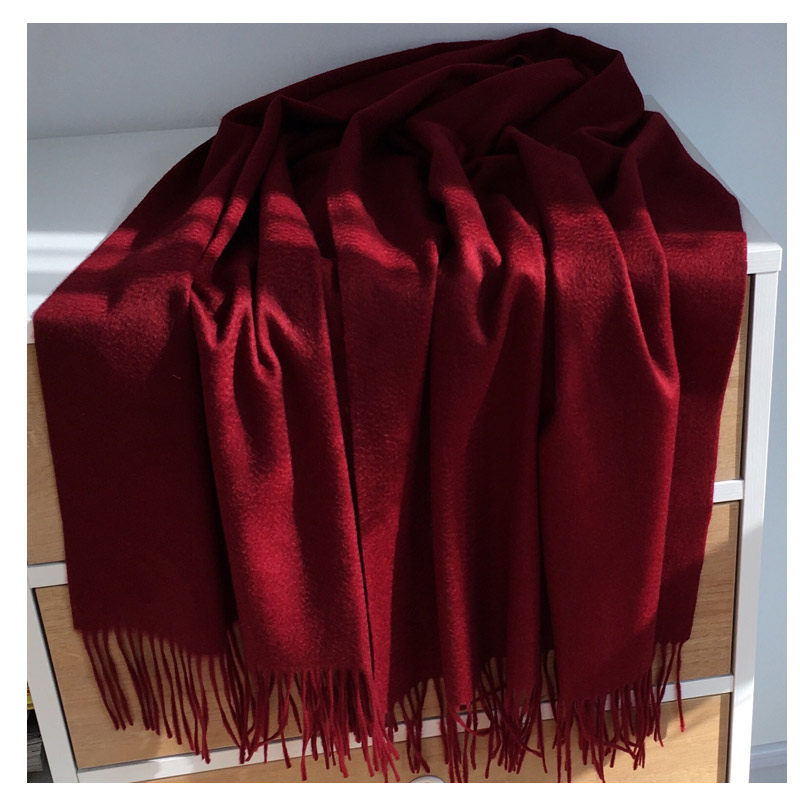 欧美范纯色双面水波纹山羊绒围巾披肩两用秋冬季软糯保暖加厚酒红
