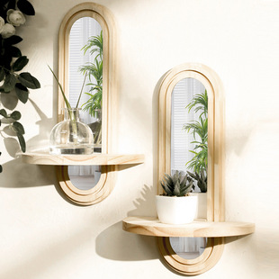现代日式 卧室壁饰海边森林民宿儿童房墙饰木制亚克力镜花盆置物架