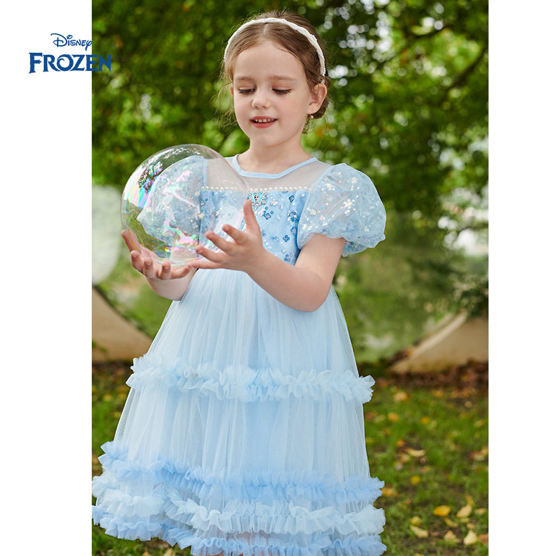 迪士尼冰雪奇缘女童裙子夏季艾莎公主裙2026新款儿童中大童连衣裙